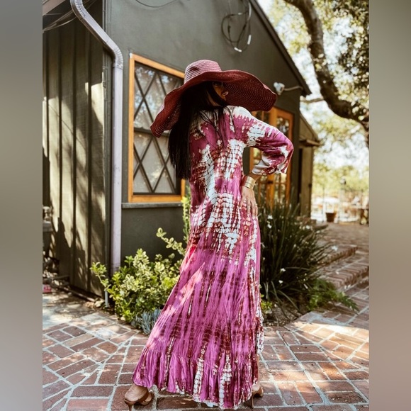 Handmade Hand Dyed Boho Bohemian Maxi Kimono Dress | Festival Rave Bali Chakra - Picture 2 of 8